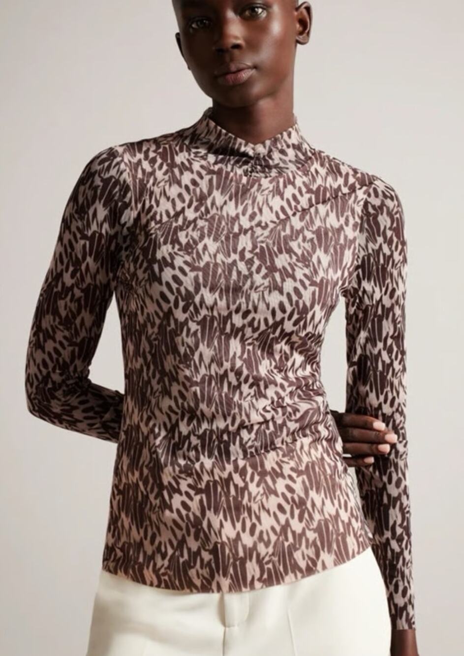 Ted Baker London Brown Tan Mesh Sheer High Neck Long Sleeve Jumila Top 2 Small